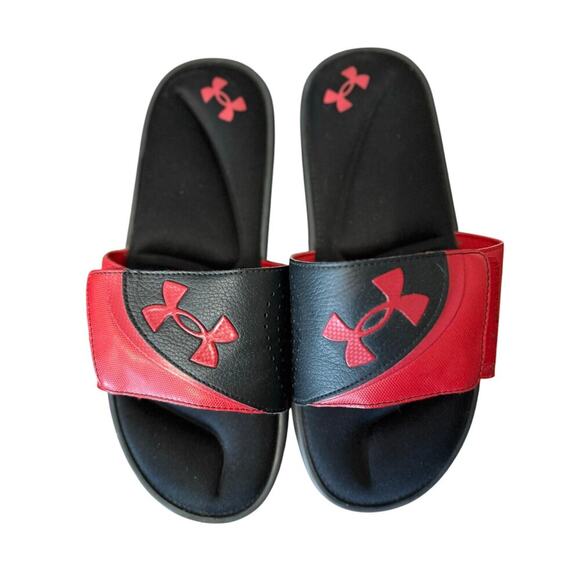 Under Armour Men’s Red & Black Adjustable Slides Size 10 - Picture 2 of 6
